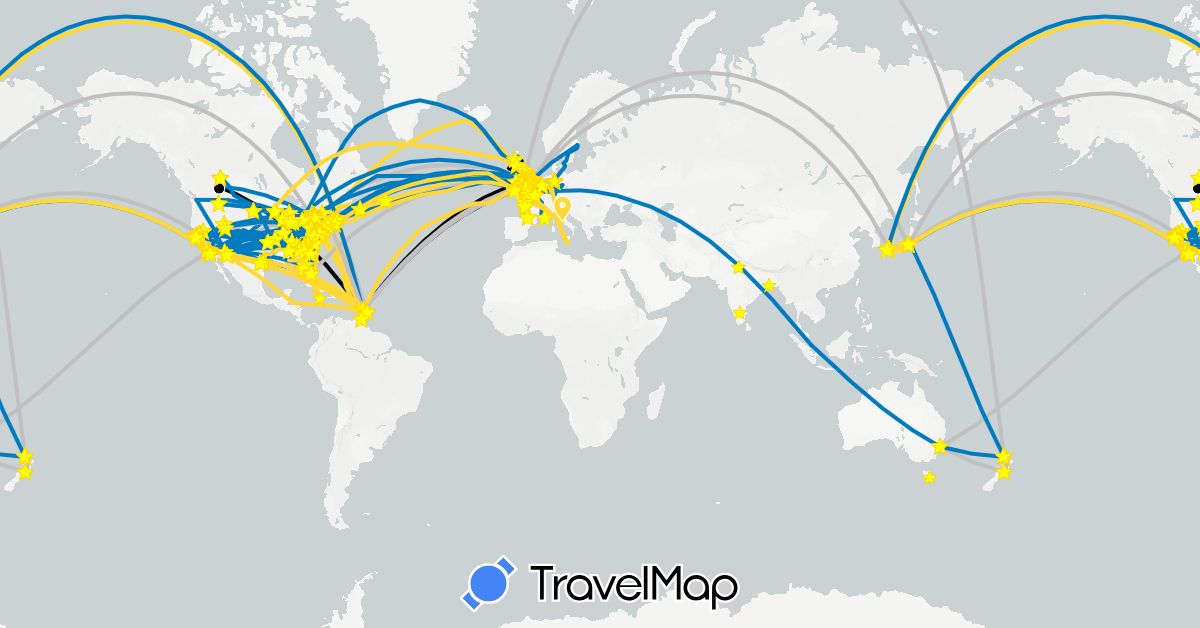 TravelMap itinerary: tlbp journey - by air, road, cyril devaux, tlbp - united states postal service (usps), tlbp - dpd (geopost), tlbp - dhl, tlbp - united parcel service (ups), tlbp - canada post, tlbp - royal mail (rm), tlbp - escorted by facilitator, tlbp - federal express (fedex), tlbp - colissimo (france), tlbp - to be advised in Australia, Barbados, Belgium, Canada, Germany, France, United Kingdom, Honduras, India, Iceland, Italy, Jamaica, Japan, Saint Lucia, Malta, New Zealand, Sweden, Singapore, Trinidad and Tobago, United States, Vatican City (Asia, Europe, North America, Oceania)